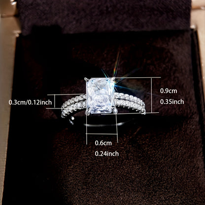 2 Pieces/Set Ladies Wedding Ring Square Cut White Sapphire Silver Plated Ring Proposal Gift (No Box)