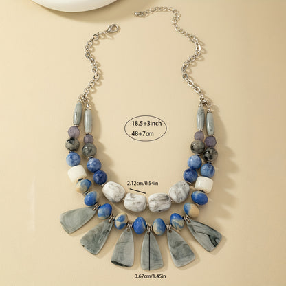 Exaggerated Beaded Bohemian Tassel Turquoise Beaded Double Necklace