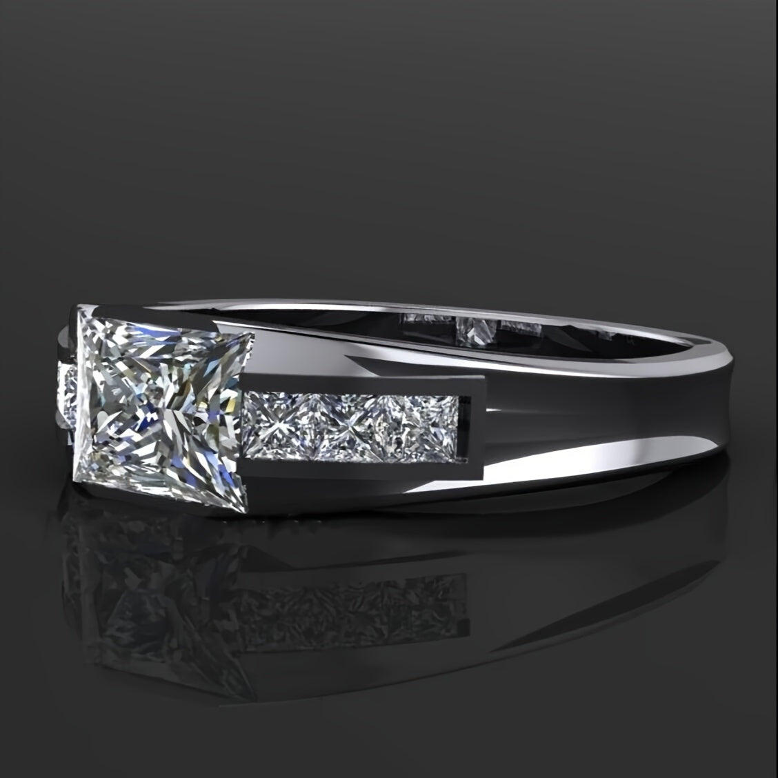 Silver Simple Square Zircon Unisex Ring, Men's and Women's Proposal Wedding Daily Casual Ring Jewelry