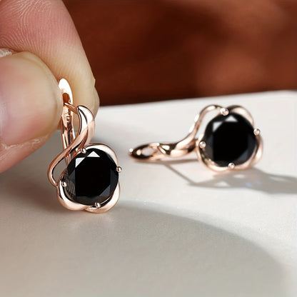 Flower-shaped British lock earrings with round shiny Zirconia, sweet copper earrings