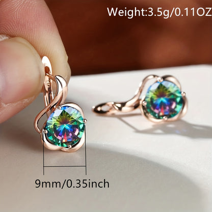 Flower-shaped British lock earrings with round shiny Zirconia, sweet copper earrings
