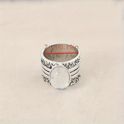 Ethnic style hand-carved pattern inlaid with synthetic gemstone alloy ring