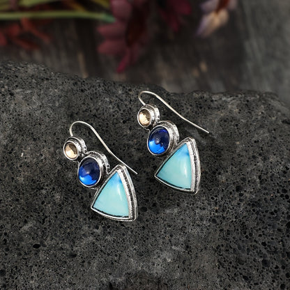 Retro ethnic style alloy earrings set with synthetic gemstones, retro fashion pendant women's jewelry