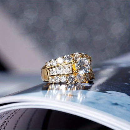 18K Gold Plated Micro Pave Zirconia Band Ring For Women Engagement Wedding Party Ring Jewelry