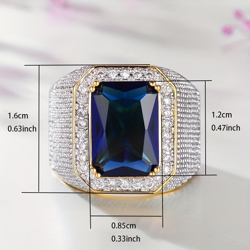 Luxury Promise Ring 18k Gold Plated Inlaid Large Zirconia 4 Prong Setting Engagement Wedding Jewelry Evening Party Decor Cocktail Party Decor