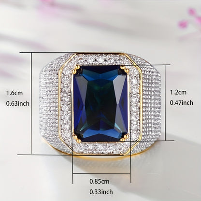 Luxury Promise Ring 18k Gold Plated Inlaid Large Zirconia 4 Prong Setting Engagement Wedding Jewelry Evening Party Decor Cocktail Party Decor