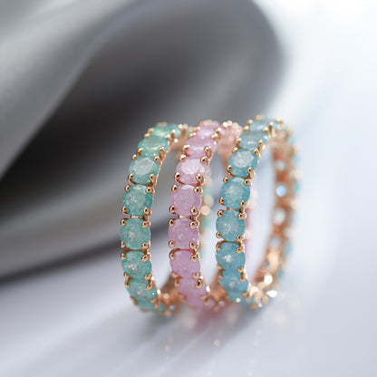 1 luxury copper ring with synthetic blue-green-pink ice diamonds, mixed-color college-themed wedding ring, commitment ring jewelry, suitable for women, Valentine's Day gift.