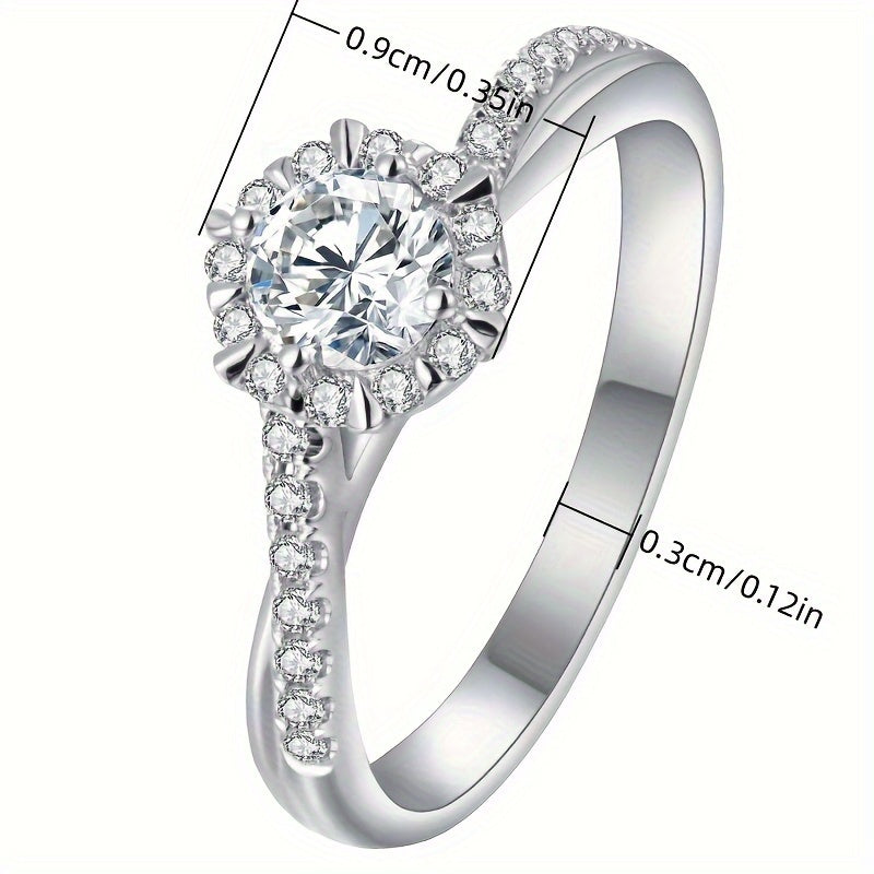 Exquisite and elegant 4-claw set round zirconia ring for bride engagement wedding jewelry ladies wedding ring proposal party jewelry valentine's day gift