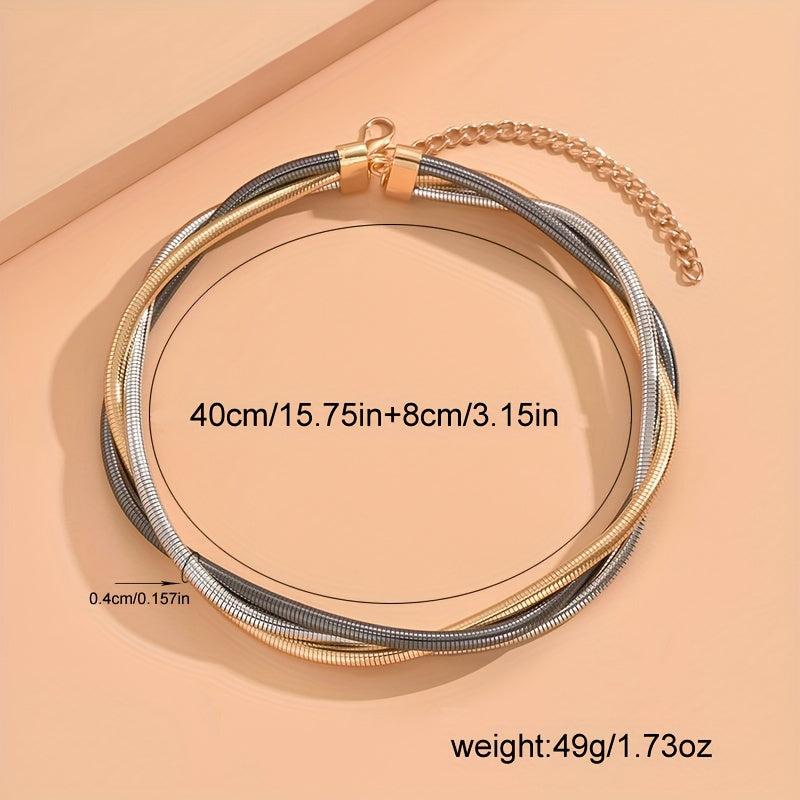 Three-strand alloy necklace plated with 14K gold - women's simple and sexy style, no mosaic, suitable for daily wear, suitable for all seasons