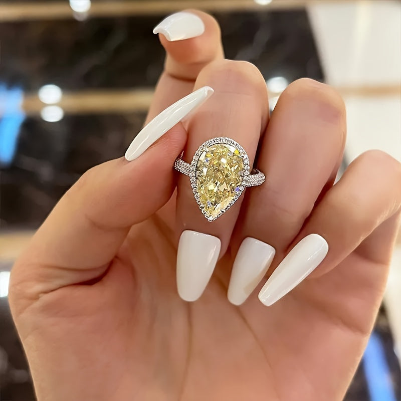 Elegant Teardrop Shaped Yellow Jewel Engagement Ring - Ladies Luxury Commitment Ring for Weddings and Special Occasions