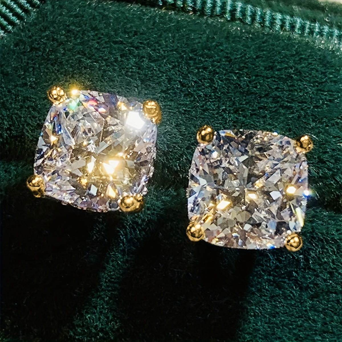 1 pair of elegant square cubic Zirconia stud earrings, copper plating without nickel, artificial April stone, suitable for daily wear and parties, four seasons jewelry.