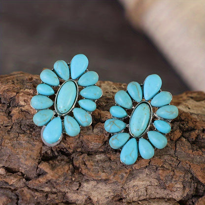 Vintage Western Geometric Turquoise Stud Earrings for Women