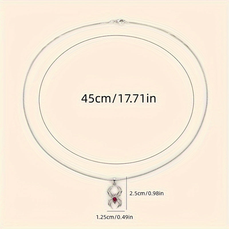 Unisex Gothic Spider Pendant Necklace, Synthetic Black Zircon Inlay, Punk Animal Themed Jewelry for Everyday and Party Wear, Copper Plating, Halloween Accessories - Single Item