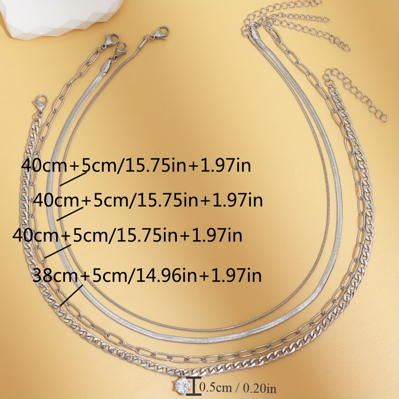 4 pieces European and American fashion stainless steel chain zircon pendant layered necklace set neutral style accessories