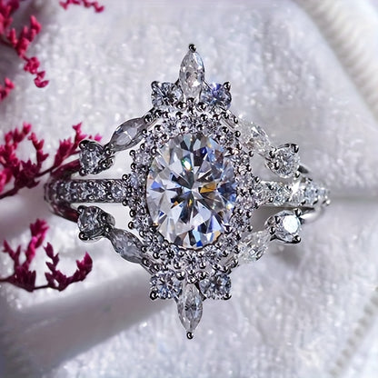 Bohemian luxury Women's engagement ring, elegant copper Zirconia gemstone, unplated, multi-claw setting, perfect for weddings and parties