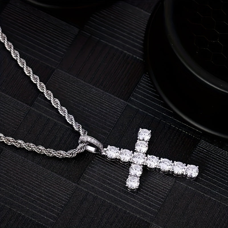 Delicate zircon cross pendant necklace, women's and men's party daily wear sweater chain religious necklace