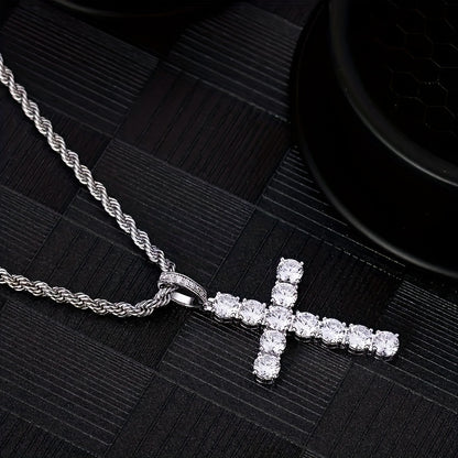 Delicate zircon cross pendant necklace, women's and men's party daily wear sweater chain religious necklace