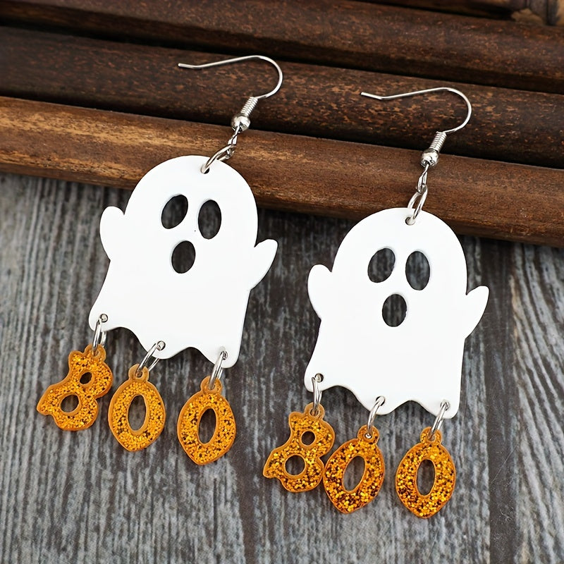 Stylish Halloween & BOO Letter Acrylic Pendant Earrings - Vintage Style for Everyday Wear or Gift