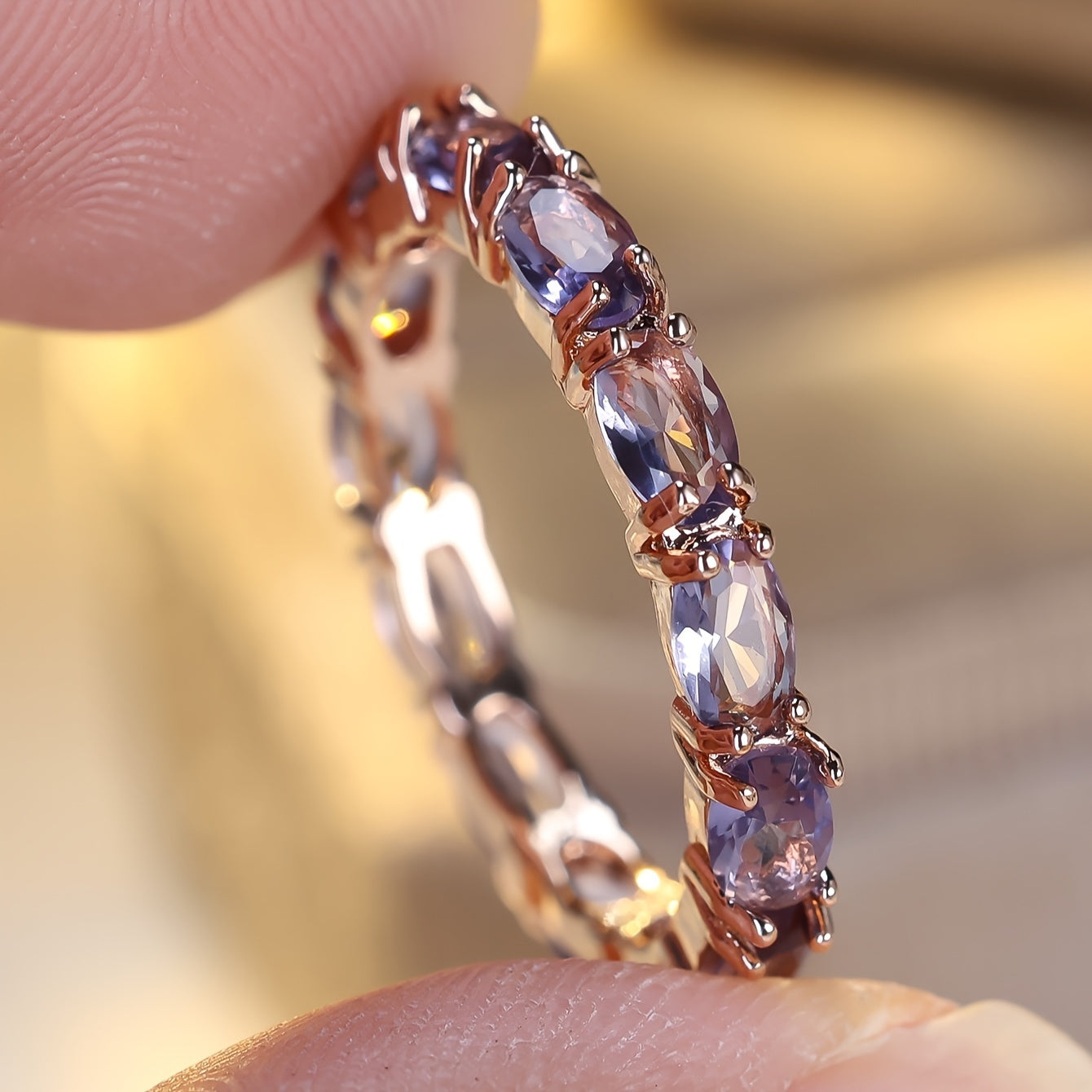 Stylish Purple Oval Synthetic Moissanite Ring - Ladies Modern Luxury Jewelry - The Perfect Gift for Parties