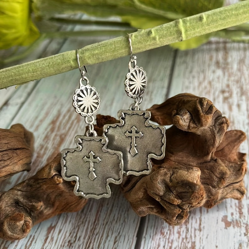 New retro western cross alloy earrings