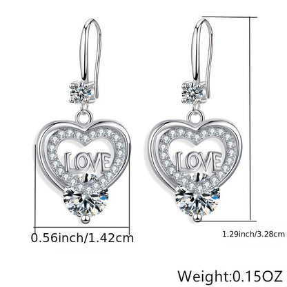 1 pair of elegant heart-shaped hanging earrings set with sparkling blue gemstones and "I Love You" inscription - copper, perfect for weddings and Valentine's Day gifts, lovely earrings