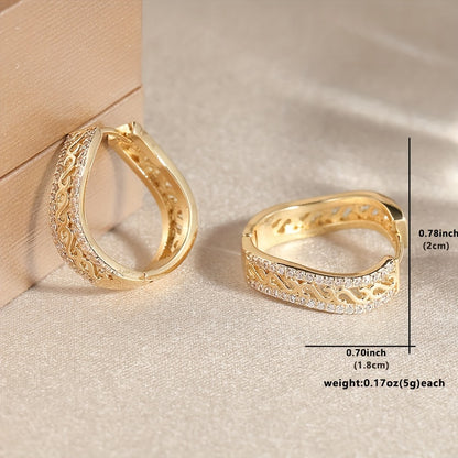 14K Gold Plated Round Earrings with Zircon Sets for Women - Vintage Bohemian Copper Earrings for Christmas, Seasons and Everyday Wear, Perfect Gift - Copper Ears