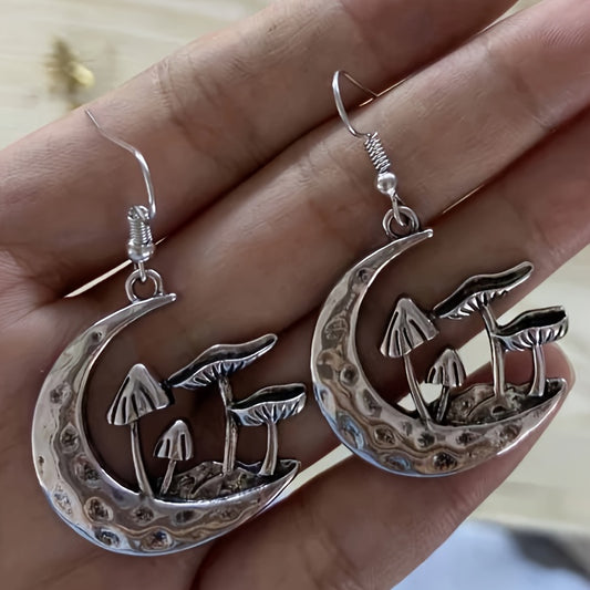Vintage Moon Mushroom Pendant Drop Earrings Alloy Earrings Elegant Style Jewelry Fashion Women's Gifts