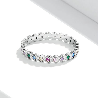 A silver-plated eternity ring with a lovely heart-shaped design set with sparkling gems is gorgeous and charming, making it the perfect gift choice.
