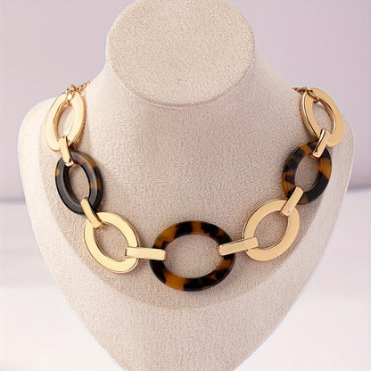 Elegant Vintage Bohemian Leopard Geometric Oval Necklace - Zinc Alloy for Casual Dress and Gifts