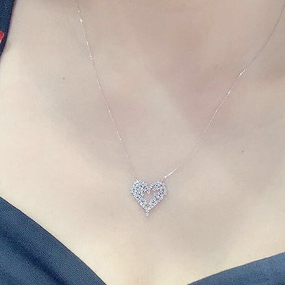 Fashion Heart Pendant Necklace with Faux Crystal Pendant, 925 Silver Plated Delicate Women's Clavicle Necklace, Valentine's Day Gifts, Proposal, Wedding Jewelry