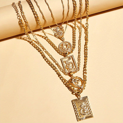 5 pieces/set of creative personalized crystal Chinese dragon pendant layered necklace layered gold collarbone chain