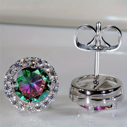 Women's Luxury White Zirconia Earrings Exquisite Silver Round Earrings Vintage Men's Wedding Earrings