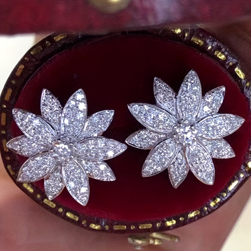 Exquisite micro-paved synthetic Zirconia flower earrings for girls, elegant earrings for weddings, engagements, Christmas parties and Casual Attire