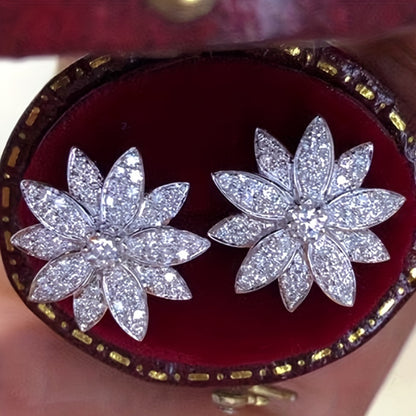 Exquisite micro-paved synthetic Zirconia flower earrings for girls, elegant earrings for weddings, engagements, Christmas parties and Casual Attire