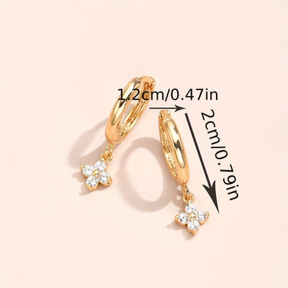 Elegant Cubic Zirconia Flower Pendant Earrings - Ladies Hypoallergenic Copper, 14K Gold Plated, Perfect Gift for Any Occasion