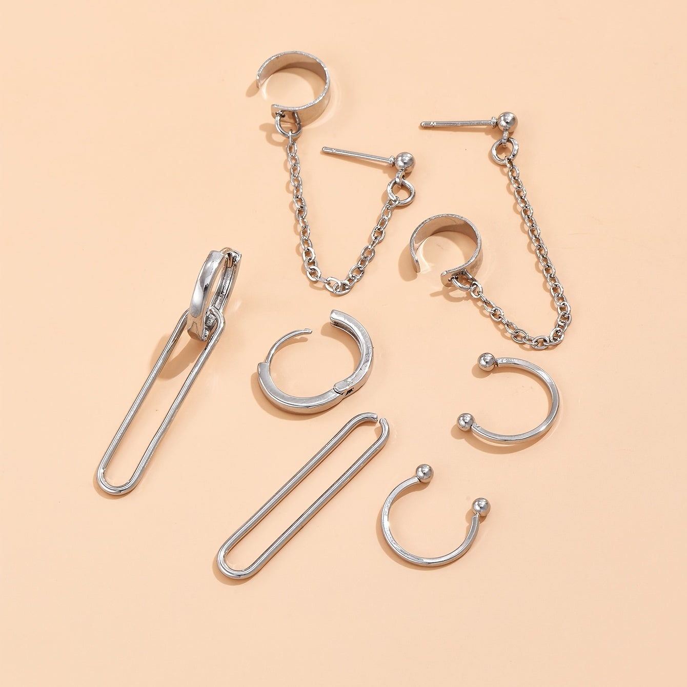 U-shaped stud earrings 3 pairs of earrings metal clips geometric women's jewelry set