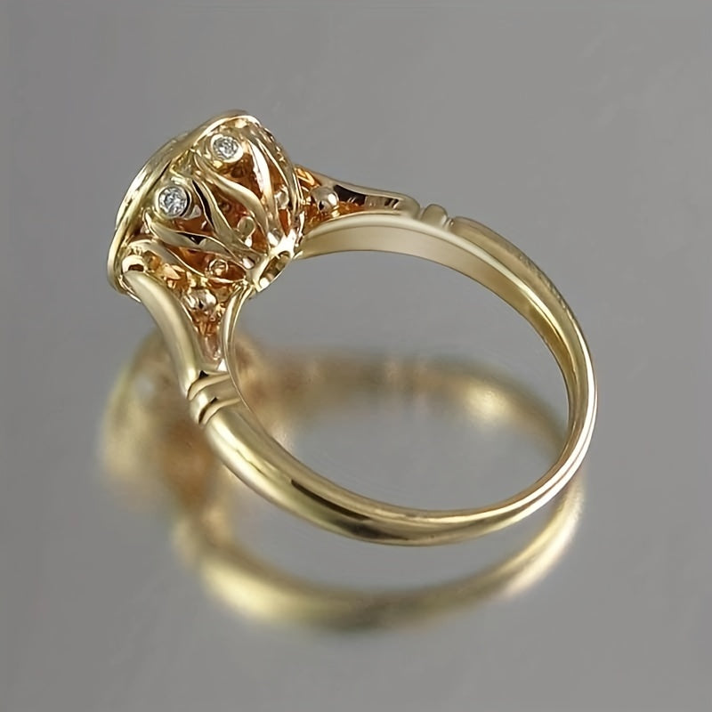 2 Halo Ring with Sparkling Zirconia 18K Gold Plated Party Engagement Bride Wedding Ring Jewelry