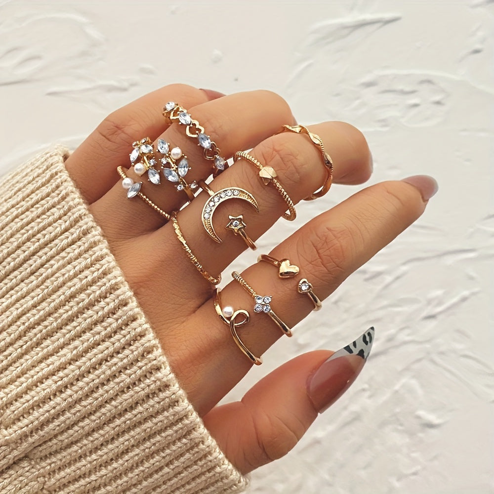 22-piece set of retro multi-functional smooth imitation pearl multi-piece set women's metal stacked ring, suitable for women's daily wear and holiday gifts, fashion accessories can be worn all year round