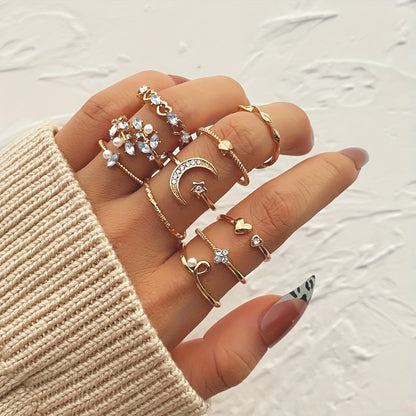 22-piece set of retro multi-functional smooth imitation pearl multi-piece set women's metal stacked ring, suitable for women's daily wear and holiday gifts, fashion accessories can be worn all year round