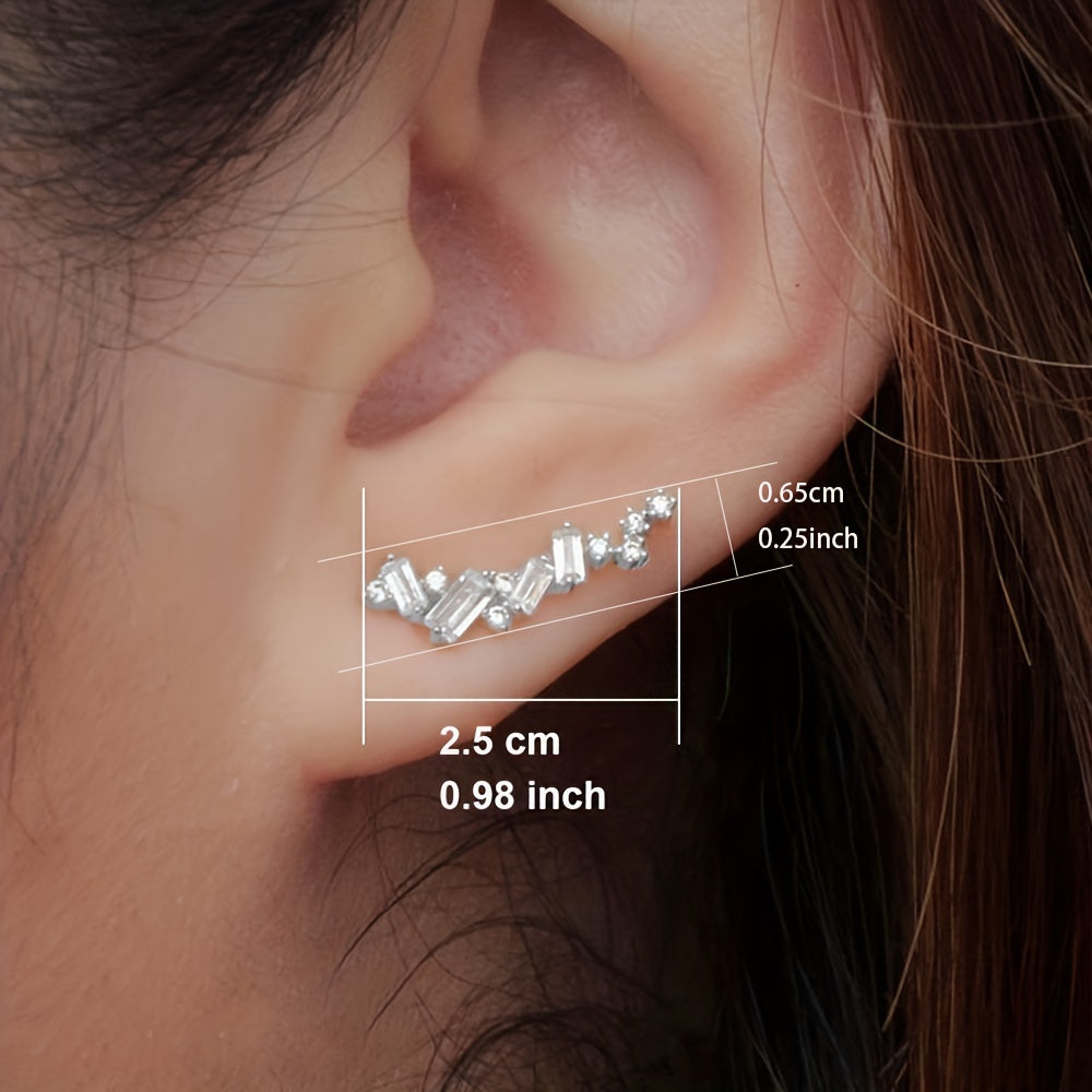 Ladies climbing earrings with rectangular cut zirconia earrings, girls birthday party gift jewelry