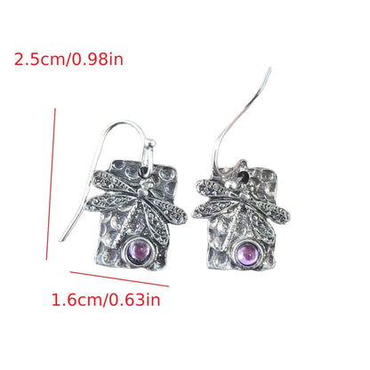 Vintage geometric square dragonfly earrings with purple resin accents - alloy and iron, perfect for casual wear, dragonfly jewelry