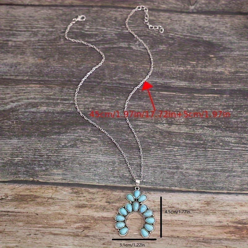 Ladies Bohemian Exaggerated Neck, Classic Western Large Turquoise Pendant Necklace