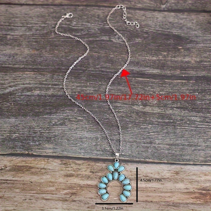 Ladies Bohemian Exaggerated Neck, Classic Western Large Turquoise Pendant Necklace