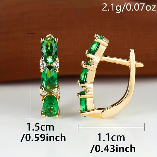 Elegant Oval Green Zircon Pendant Earrings - Perfect for Women's Valentine's Day, Halloween and Christmas Gifts