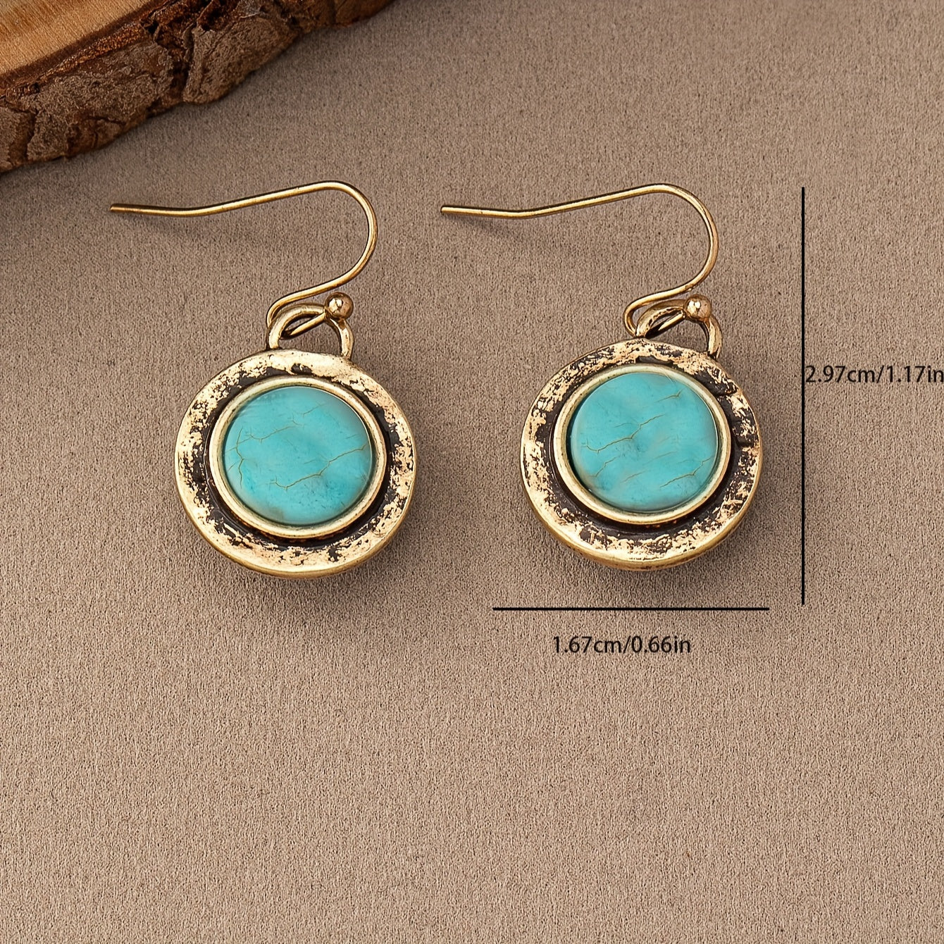 Vintage round turquoise inlaid pendant earrings retro simple style zinc alloy jewelry daily leisure