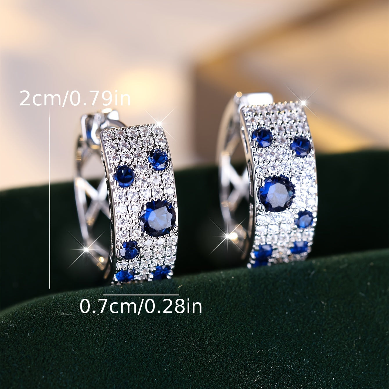 Sparkling Circle Earrings, Copper Jewelry, Blue and White Zircon Decoration, Fashion Luxury Style, Ladies Party Earrings