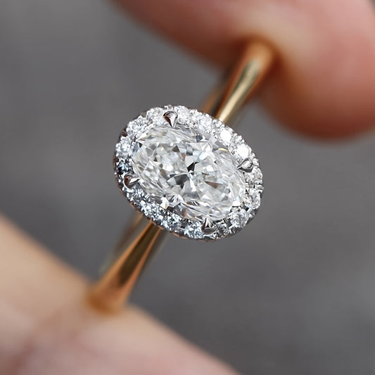 1 women's engagement ring, luxury vintage 4-claw inlaid oval sparkling zircon two-color wedding ring, elegant vintage style jewelry, bridal proposal gift