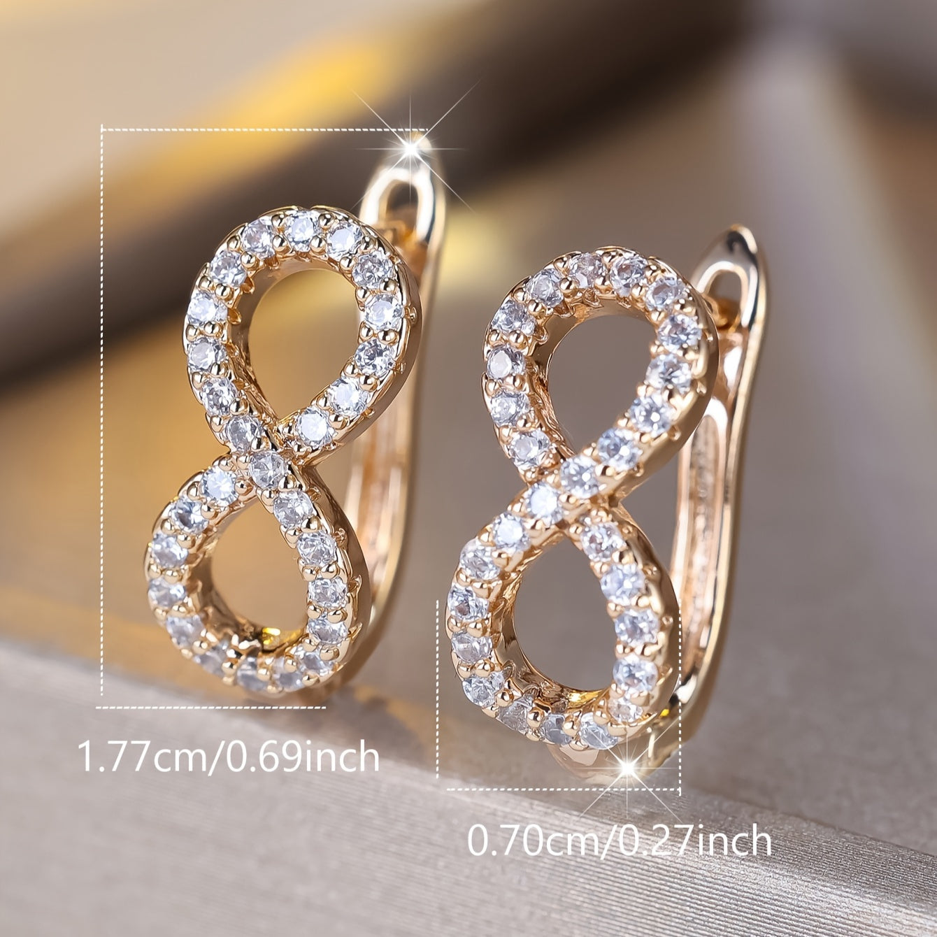 1 pair of elegant bohemian infinite ring earrings, synthetic square crystal zircon, copper pillar, women's fashion wedding jewelry, bridal accessories, Valentine's Day gifts, all seasons, wedding accessories