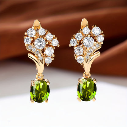 Oval Shiny Zirconia Decor Dangle Earrings Japanese / Korean Style Copper 18K Gold Plated Jewelry Daily Casual