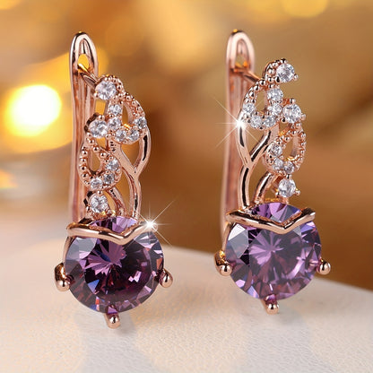 Elegant Bohemian Copper Earrings with Purple Synthetic Zircon for Weddings, Engagements, Valentine's Day - Unplated, Bohemian Party Jewelry